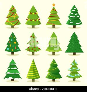 Ensemble de Noël à motif représentant un sapin de Noël coloré en hiver. Noël arbre pour les vacances, pin vert avec illustration guirlande Illustration de Vecteur