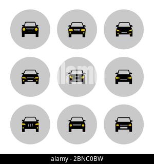 Icône de voiture avec vue avant et lumières jaunes isolées en blanc. Illustration vectorielle Illustration de Vecteur