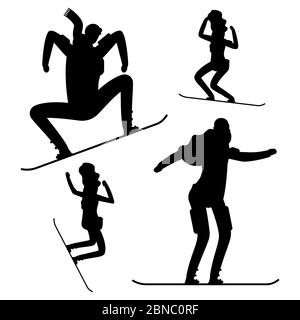 Snowboard silhouettes noires isolées sur fond blanc. Homme sportif actif, illustration vectorielle Illustration de Vecteur