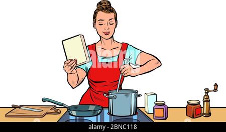 Une femme cuisine dans la cuisine Illustration de Vecteur