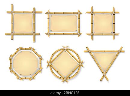 Cadres en bambou. Panneaux chinois en bois avec bannières papyrus vierges. Ancien jeu de vecteurs isolés de panneaux d'affichage. Illustration de la bannière de cadre de bambou, bâton naturel tropical avec panneau vide Illustration de Vecteur