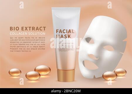 Masque facial. Soins cosmétiques et beauté naturelle ad vecteur fond avec masque hydratant. Illustration de beauté visage cosmétique, visage masque naturel Illustration de Vecteur