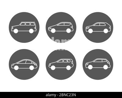 Jeu de vecteurs d'icônes de ligne de voitures. Illustration des icônes automatiques de vue latérale isolée sur blanc Illustration de Vecteur