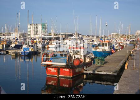 des bateaux de pêche amarrés dans le barbican à plymouth sur la côte sud du devon Banque D'Images