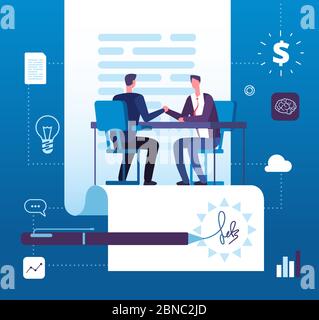 Partenariat d'affaires. Les investisseurs d'affaires se sont fait entendre. Relation financière, concept de vecteur de coopération en matière d'investissement. Illustration d'un accord d'homme d'affaires, d'un contrat de partenariat Illustration de Vecteur