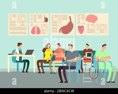Concept de vecteur de transfusion sanguine. Illustration de don avec des personnages de dessin animé dans le cabinet du médecin. Hôpital médical don, médecine santé illustration Illustration de Vecteur