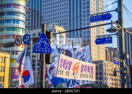 Séoul, Corée du Sud 1/11/2020 Gwanghwamun Plaza Corée du Sud : manifestations à Séoul en janvier 11 Banque D'Images