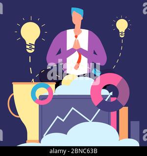 Méditation et concept d'idées. Illustration vectorielle créative d'homme d'affaires. Méditation et détente d'homme d'affaires, relaxation et méditation Illustration de Vecteur