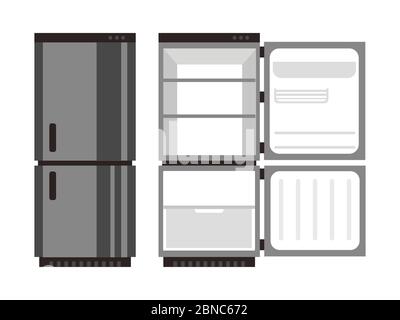 Réfrigérateur ouvert et fermé sans vecteur alimentaire isolé sur fond blanc Illustration de Vecteur