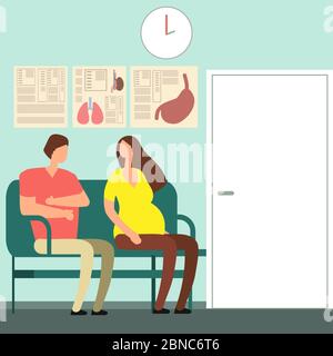 Femme et homme très enceinte attendant une illustration de vecteur médecin Illustration de Vecteur