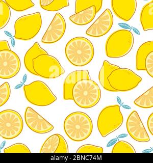 Motif sans coutures citron. Imprimé fruits exotiques aux agrumes tropicaux. Citrons jaunes été fleurs répétition vector texture décorative. Illustration du motif de fruits, agrumes d'été Illustration de Vecteur