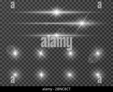 Lumière parasite. Effet de lampe de poche à lentille optique. Flash brillant. Ensemble de vecteurs Sparkles réalistes. Illustration lumineuse avec flash étoile Illustration de Vecteur