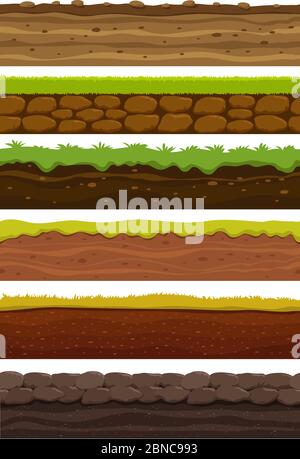 Terrain de dessin animé sans couture. Grand paysage. Terre et terre pour la collection de vecteurs de jeu ui. Illustration de sol, interface horizontale sans couture Illustration de Vecteur
