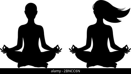 Silhouette des femmes faisant DU YOGA Lotus pose vecteur isolé Illustration de Vecteur