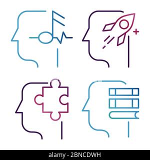 IDEA, Creative Thinking Line icônes vecteur isolé sur fond blanc. Illustration de l'idée créative, de la solution et de l'innovation Illustration de Vecteur