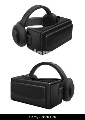 Casque et lunettes de réalité virtuelle stéréoscopique Vector. Lunettes et écouteurs VR réalistes isolés sur fond blanc. Illustration de casque pour le jeu, masque le cyberespace Illustration de Vecteur