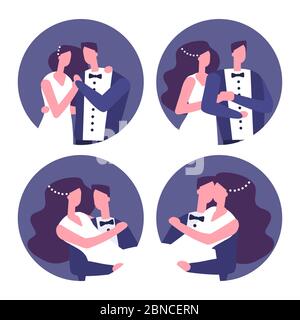 Couples amoureux, mariage couples vecteur icônes. Illustration de couple d'amour, épouse de mariage et marié Illustration de Vecteur