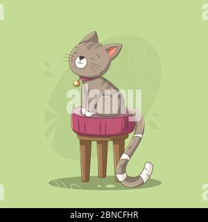 Un petit chat mignon sur un tabouret. Illustration vectorielle avec calques séparés. Illustration de Vecteur