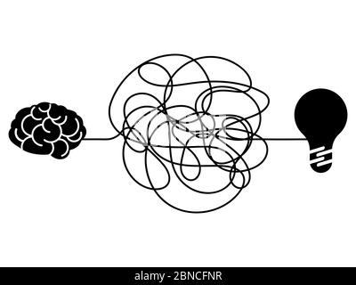 Processus confus, symbole de la ligne de chaos. Idée de gribouillage enchevêtrée, concept de vecteur de cerveau insensé. Illustration de chaos griffé griffé, travail de cerveau Illustration de Vecteur