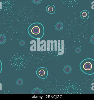 Espace, cercles et éclats de points sur fond sarcelle motif vectoriel répété sans couture Illustration de Vecteur