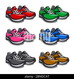 illustration des baskets de sport de paire dans différentes couleurs sur fond blanc Illustration de Vecteur