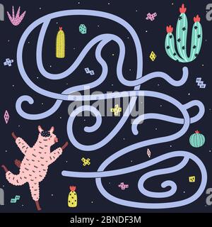 Aidez llama à trouver le chemin vers cactus. Jeu de labyrinthe coloré amusant Illustration de Vecteur