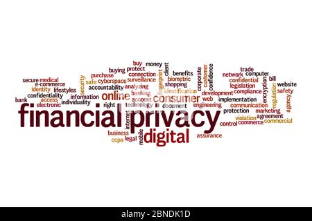 Concept de cloud de confidentialité financière sur fond blanc Banque D'Images