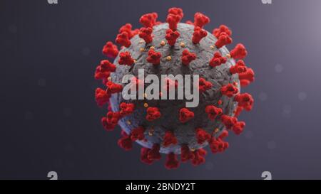 Illustration d'une nouvelle vue au microscope du coronavirus covid-19. rendu 3d. Banque D'Images