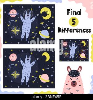 Trouvez 5 jeux d'activité différences pour enfants Illustration de Vecteur