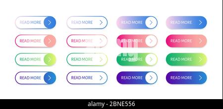 Bouton site Web Lire la suite avec la flèche. Boutons plats à gradient simples. Vecteur arrondi poursuivre l'élément Web de navigation Illustration de Vecteur