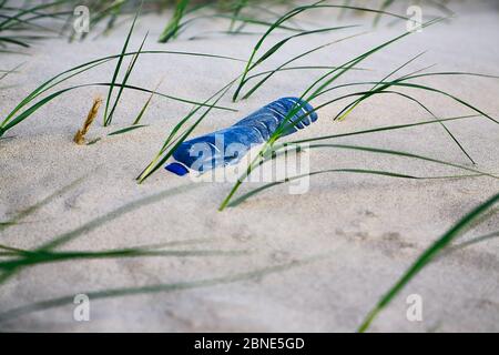 bouteille en plastique dans le sable à la plage Banque D'Images