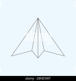 Icône de ligne plate du plan papier isolée sur fond bleu clair. Symbole de contour d'un avion de papercraft origami. Illustration linéaire des eps8 vectoriels. Illustration de Vecteur