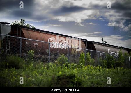 Wagons-citernes de chemin de fer rouge du type utilisé pour le transport produits pétroliers Banque D'Images