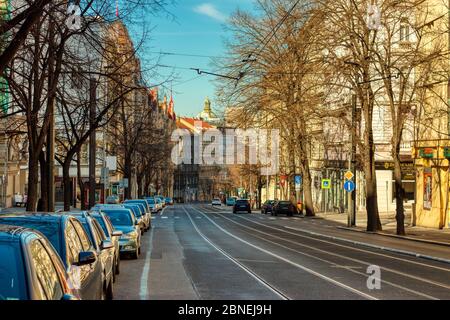 Prague, Tchéquie, 14 mai 2020 - les rues de Prague sont complètement vides au milieu de la pandémie mondiale de Covid-19 Banque D'Images