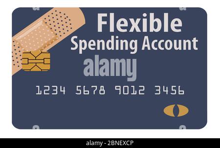 Une carte de débit flexible de compte de dépenses est vue isolée sur un fond blanc. La carte est décorée d'un bandage adhésif. L'image est un vecteur. Illustration de Vecteur