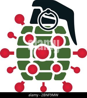 Icône de vecteur de bombe à grenade de coronavirus. Symbole en forme de bombe à pois sur fond blanc. Illustration de Vecteur