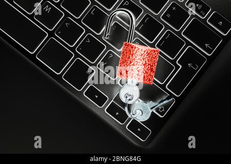 Ordinateur verrouillé à l'abri de virus ou logiciels malveillants attaque. Ordinateur portable protégé contre la cyber-criminalité en ligne et le piratage informatique. Concept de sécurité informatique avec Banque D'Images