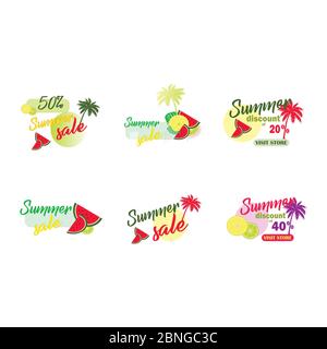 Grand ensemble de vecteur de soldes d'été avec de beaux imprimés de palmiers et d'agrumes Illustration de Vecteur