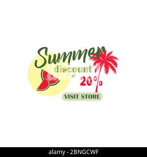 Logo élégant vecteur solde été isolé. Journée shopping, jusqu'à 20 % de réduction Illustration de Vecteur
