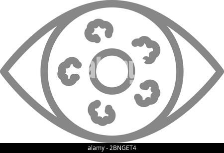 Icône de ligne de l'œil humain avec tumeurs. Cancer de l'œil, maladie d'organe visuel, symbole de rétinoblastome Illustration de Vecteur