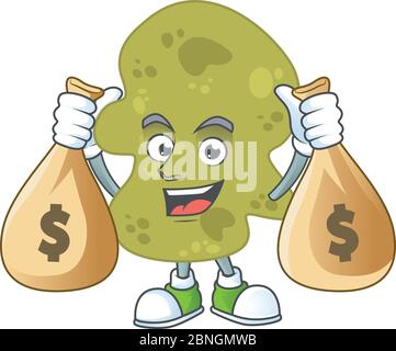 Un design humbles et riche en caricature de verrucomicrobia avec des sacs d'argent Illustration de Vecteur