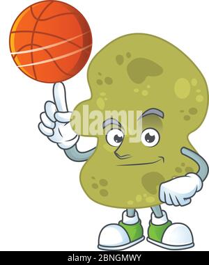 Un modèle sportif de mascotte verrucomicrobia jouant au basket-ball de la ligue Illustration de Vecteur