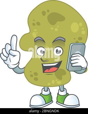 dessin de dessin de dessins animés concept de verrucomicrobia parler avec des amis au téléphone Illustration de Vecteur