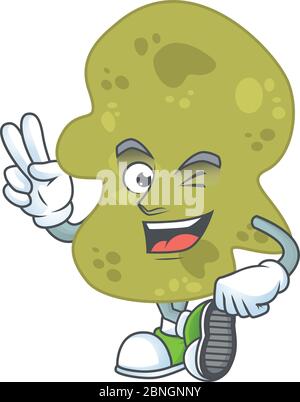 une mascotte de dessin animé de verrucomicrobia souriante avec deux doigts Illustration de Vecteur