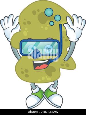 Dessin de dessin de dessin de la verrucomicrobia portant des lunettes de plongée cool prêt à nager Illustration de Vecteur