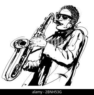 Homme jouant le saxophone avec des lunettes de soleil - illustration vectorielle (idéal pour l'impression sur tissu ou papier, affiche ou papier peint, décoration de maison) Illustration de Vecteur