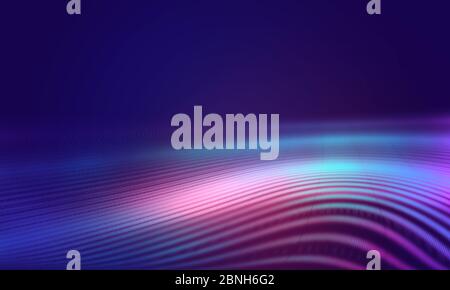 Vague de particules de cercle colorée numérique abstraite sur fond de dégradé bleu Banque D'Images