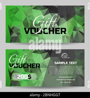 Bon cadeau de luxe à deux côtés avec fond en triangle bas de couleur verte Illustration de Vecteur