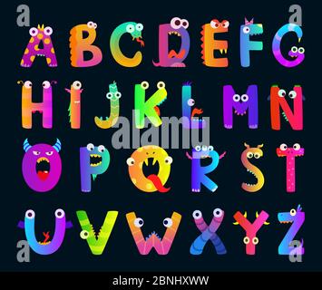 Alphabet pour enfants avec lettres monstre drôle. Personnages mignons vectoriels Illustration de Vecteur