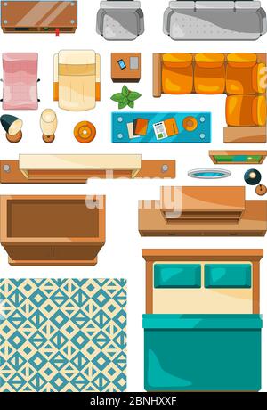 Différentes icônes de mobilier vue du dessus. Illustrations vectorielles pour créer une mise en page d'appartement Illustration de Vecteur